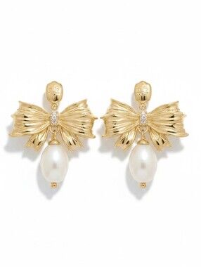 Kendra Scott Gold Bow Pearl Drop Post Back Earrings